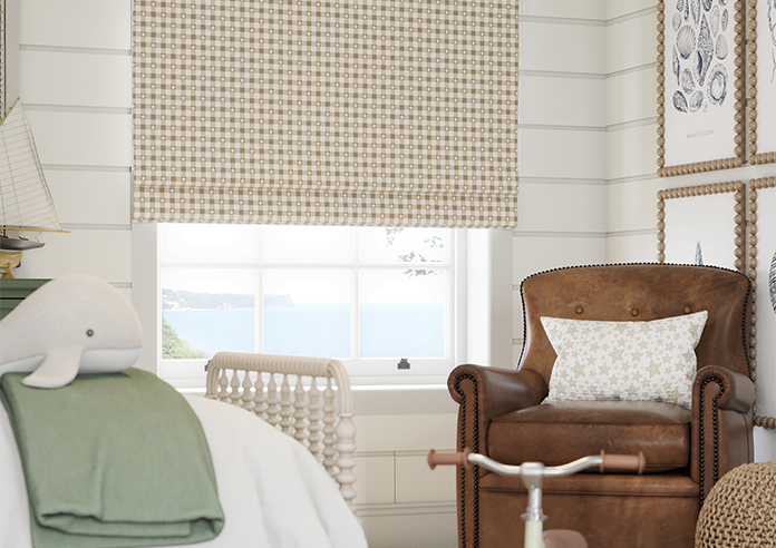 Whaley Great, Gingham Star Sand - Twist&Fit Roman Blind - Image 5